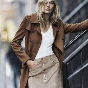 Express Natural Button Front Faux Suede A-line Skirt size 6  Tan